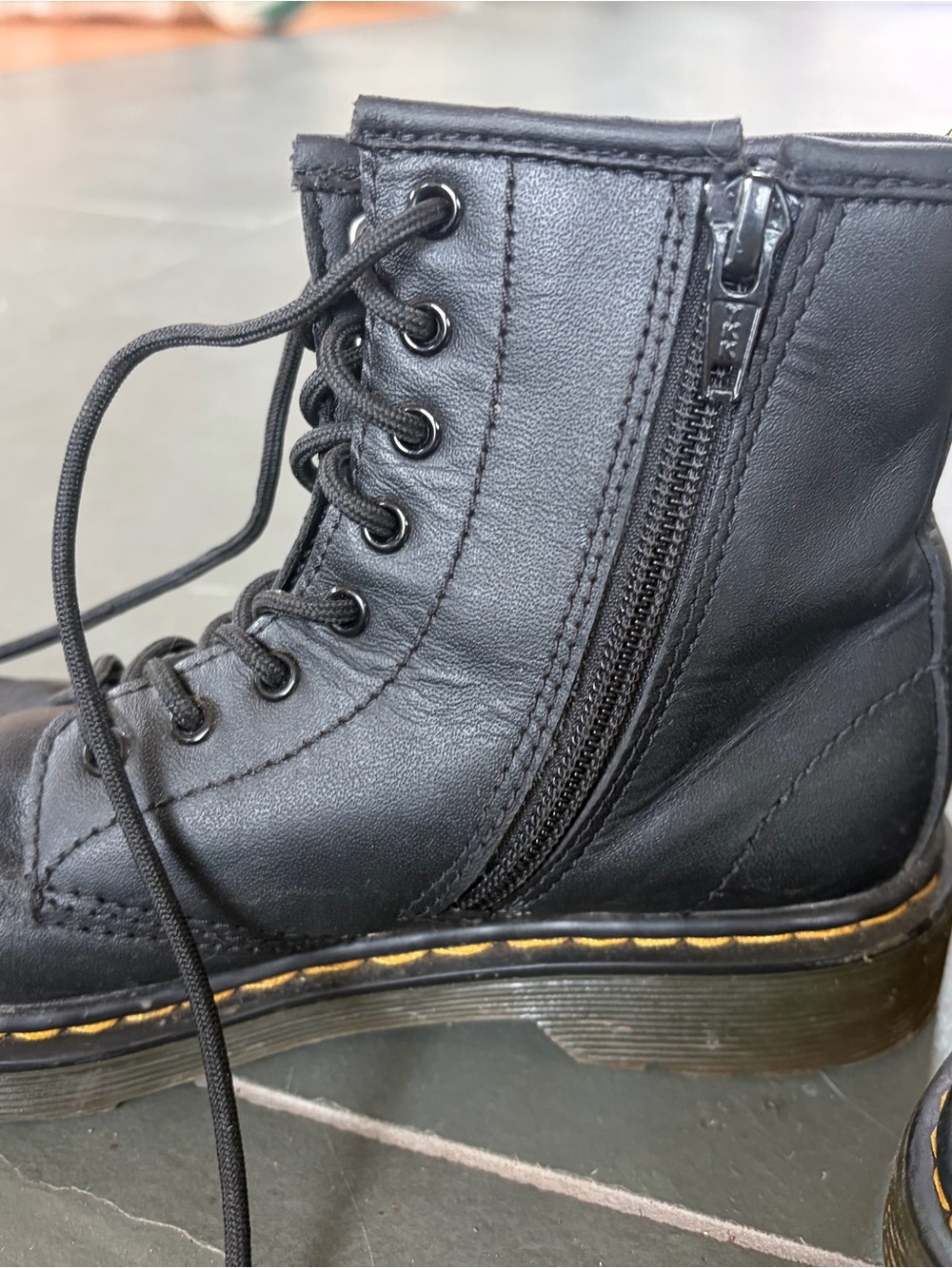 Girls Black Lace-Up Side-Zip Doc Martin Combat Boots